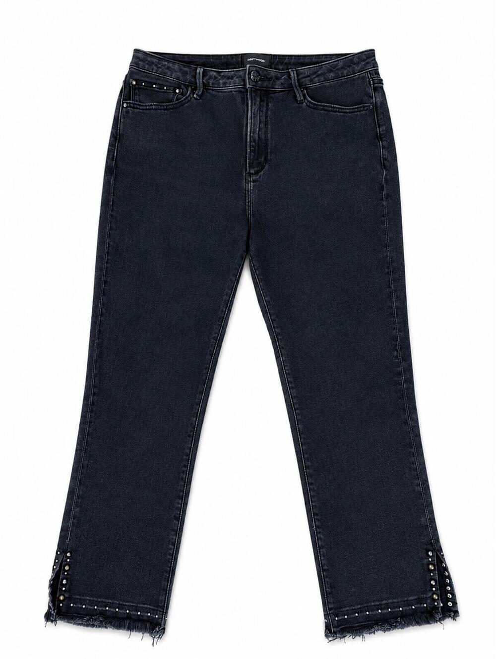 Driftwood Amelia Raw Hem Studded Cropped Ankle Black Denim Cotton Blend Jeans 30